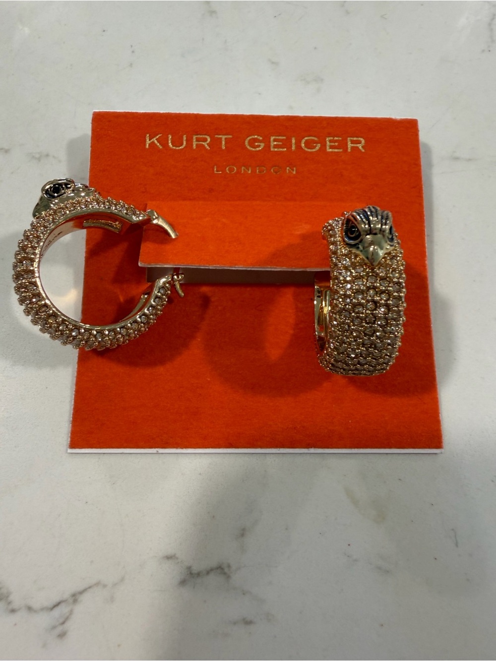 Kurt Geiger Rose-Gold Crystal Eagle Head Hoop Earrings